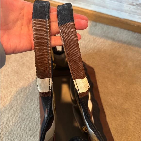 Authentic Prada Canvas Striped Tote Bag Brown Cream Large Shopper - Picture 12 of 13